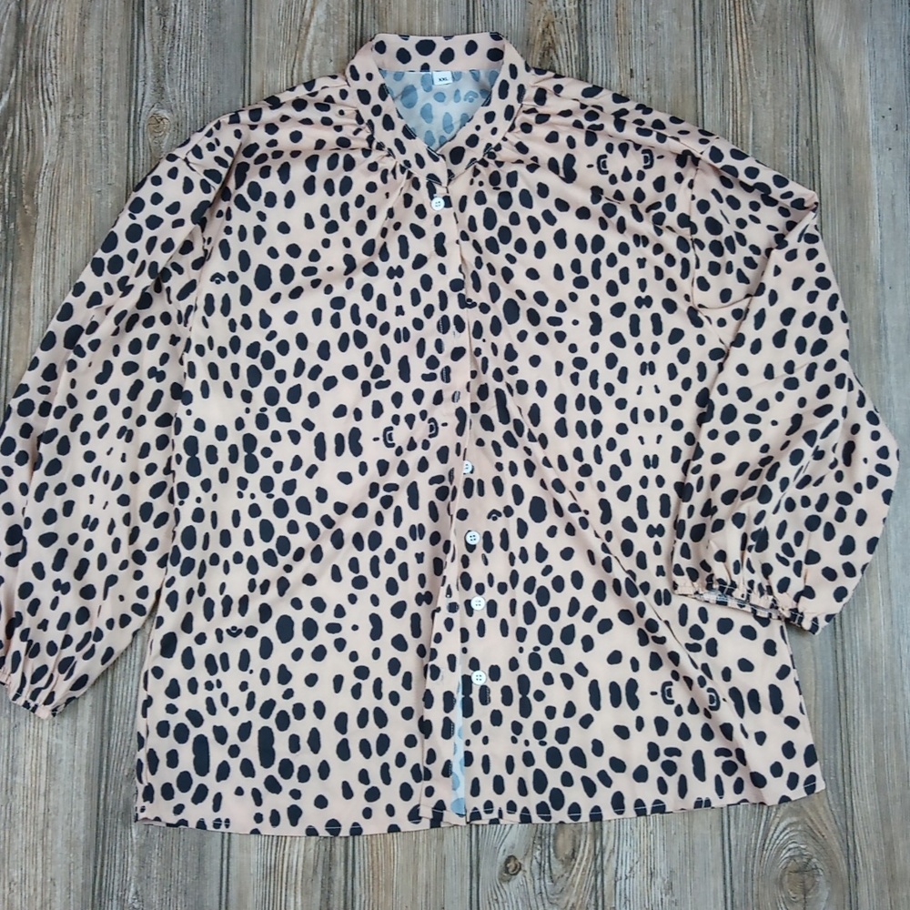 Silky Pattern Print Button Down Front Blouse Top - image 1